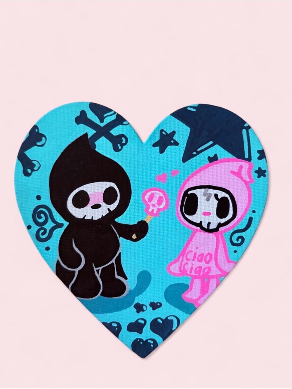 Tokidoki Adios & Ciao Ciao magnetic heart canvas painting 🖼️🖤🩷